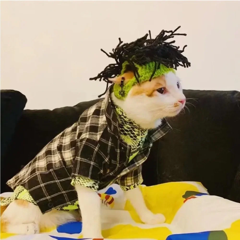 Costume Reggae Punk Rock Crochet Wig Hat for Small Pet Dog Cat (M)
